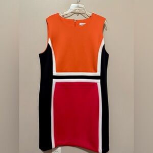 Calvin Klein Orange, Fuchsia  White & Black Colorblock Sheath Dress